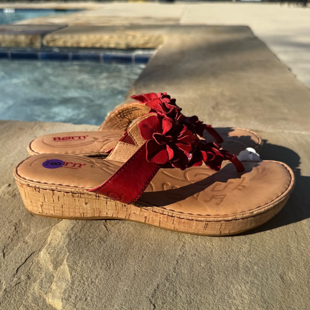Born Red Leather Flower Sandals – Women’s Size 8 – New - Picture 5 of 12